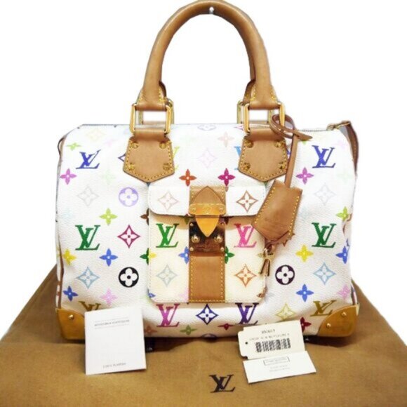 Authentic Louis Vuitton Multicolor Speedy 30 Monogram Sac Hand Bag White Gold - Picture 2 of 15